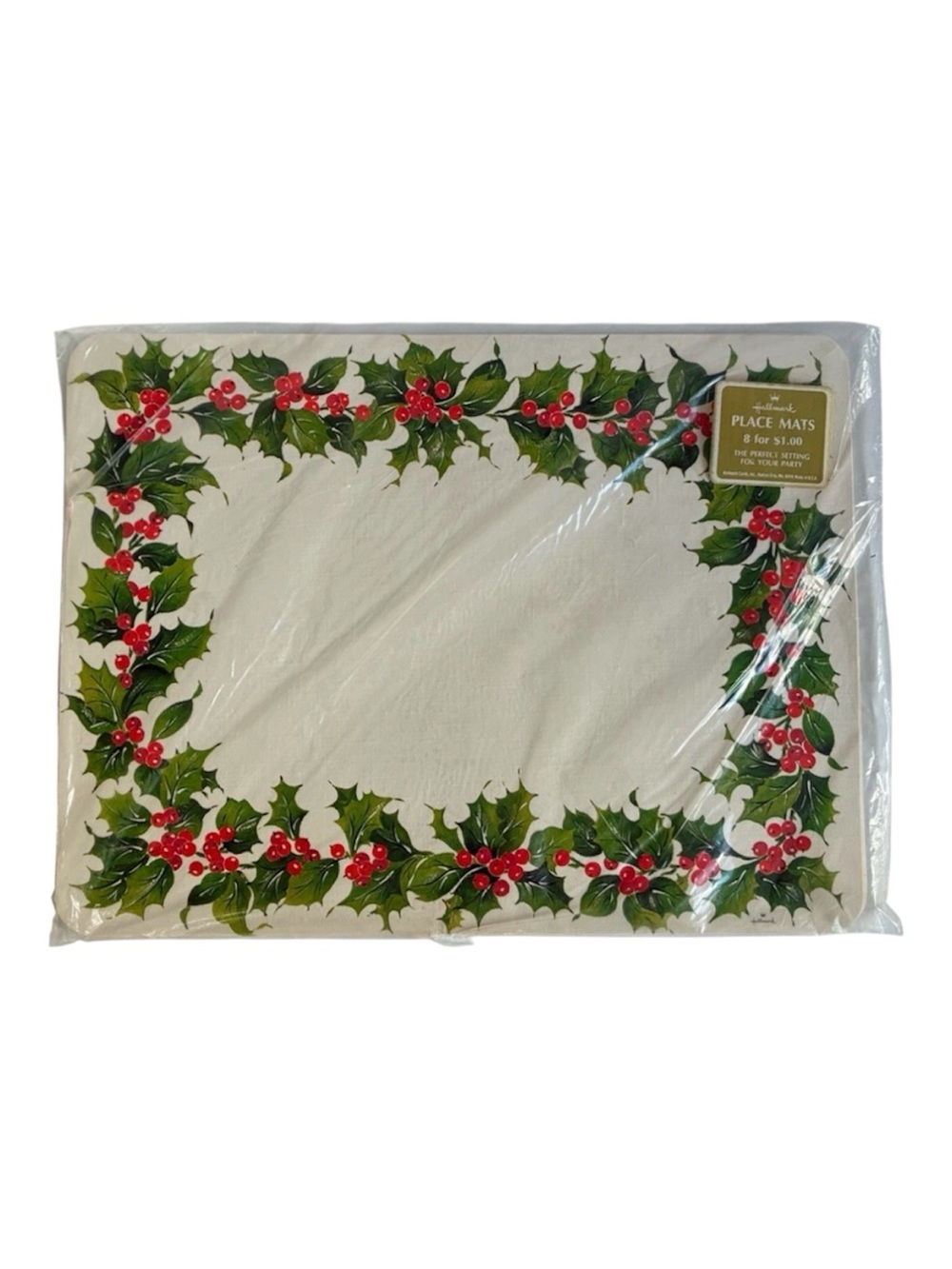 Vintage 1972 Hallmark Christmas Holly Holiday Placemats Set 8 USA Sealed NOS